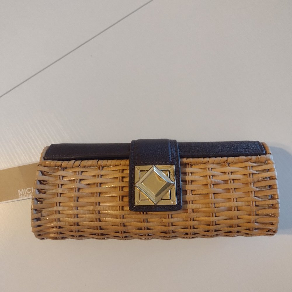 Michael Kors NWT woven clutch with leather trim